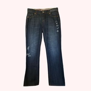 Mossimo y2k distressed boyfriend dark wash boot cut jeans flap pockets
